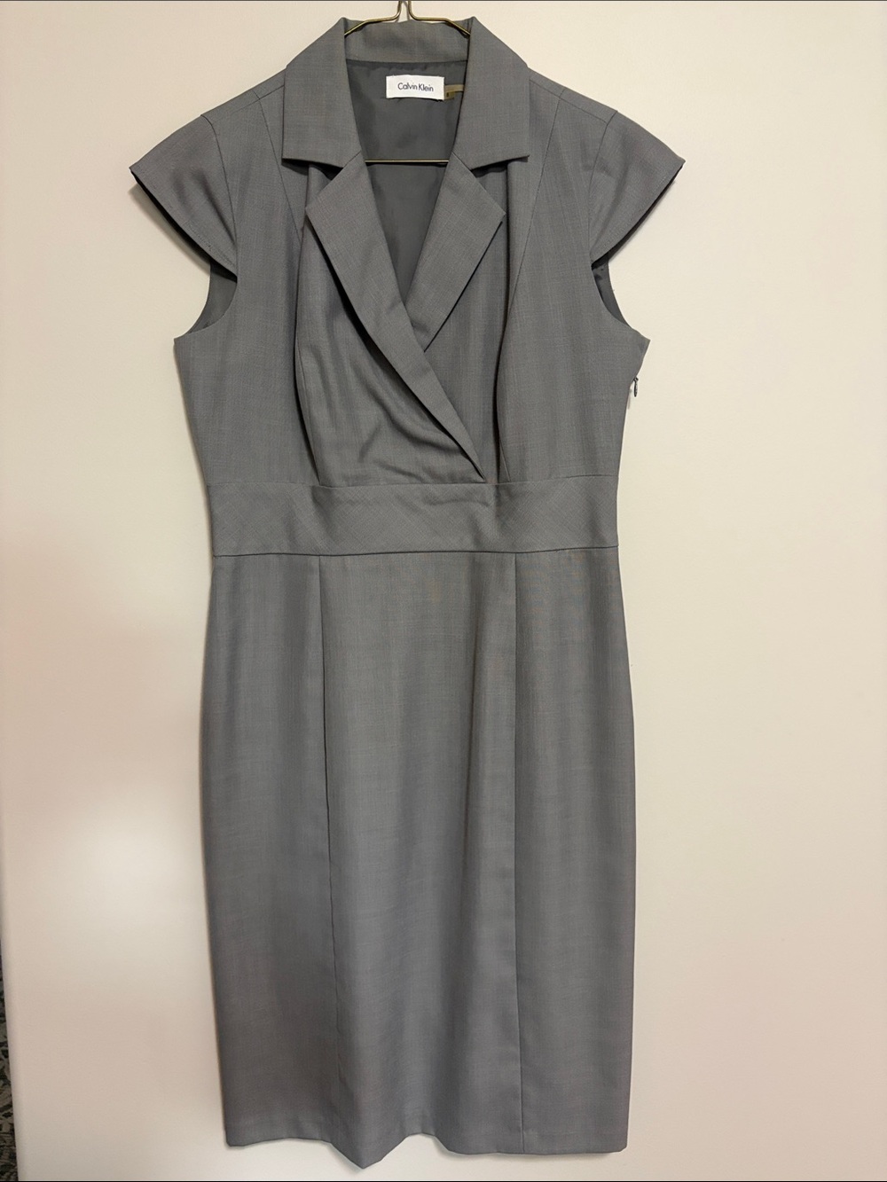 Calvin Klein Gray Notched Sheath Midi Dress Size 8